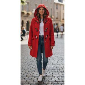 REDOUTE Lined Red Hooded Denim Coat Ladies Size 14W